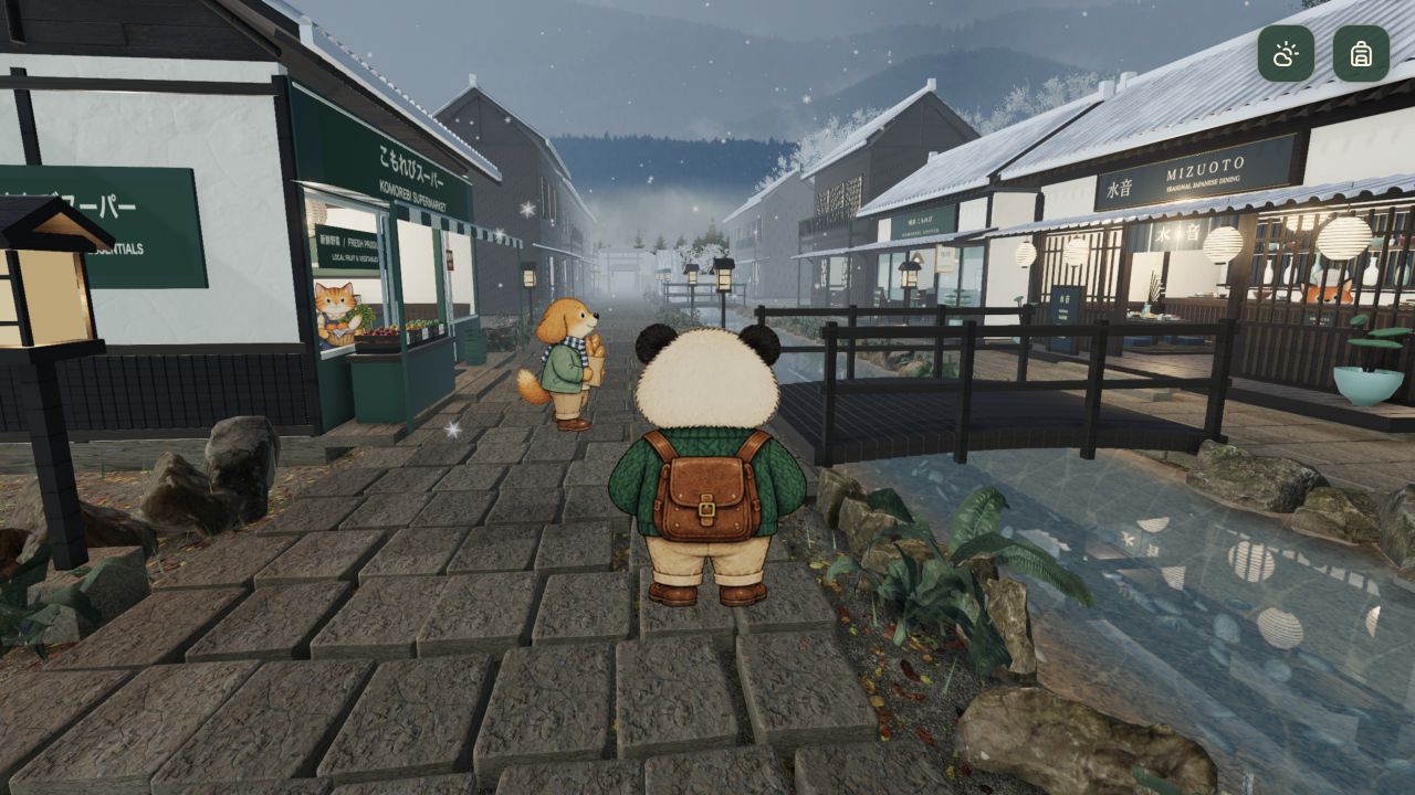 A snowy lane, animal neighbors and koi stream in the Japanese village